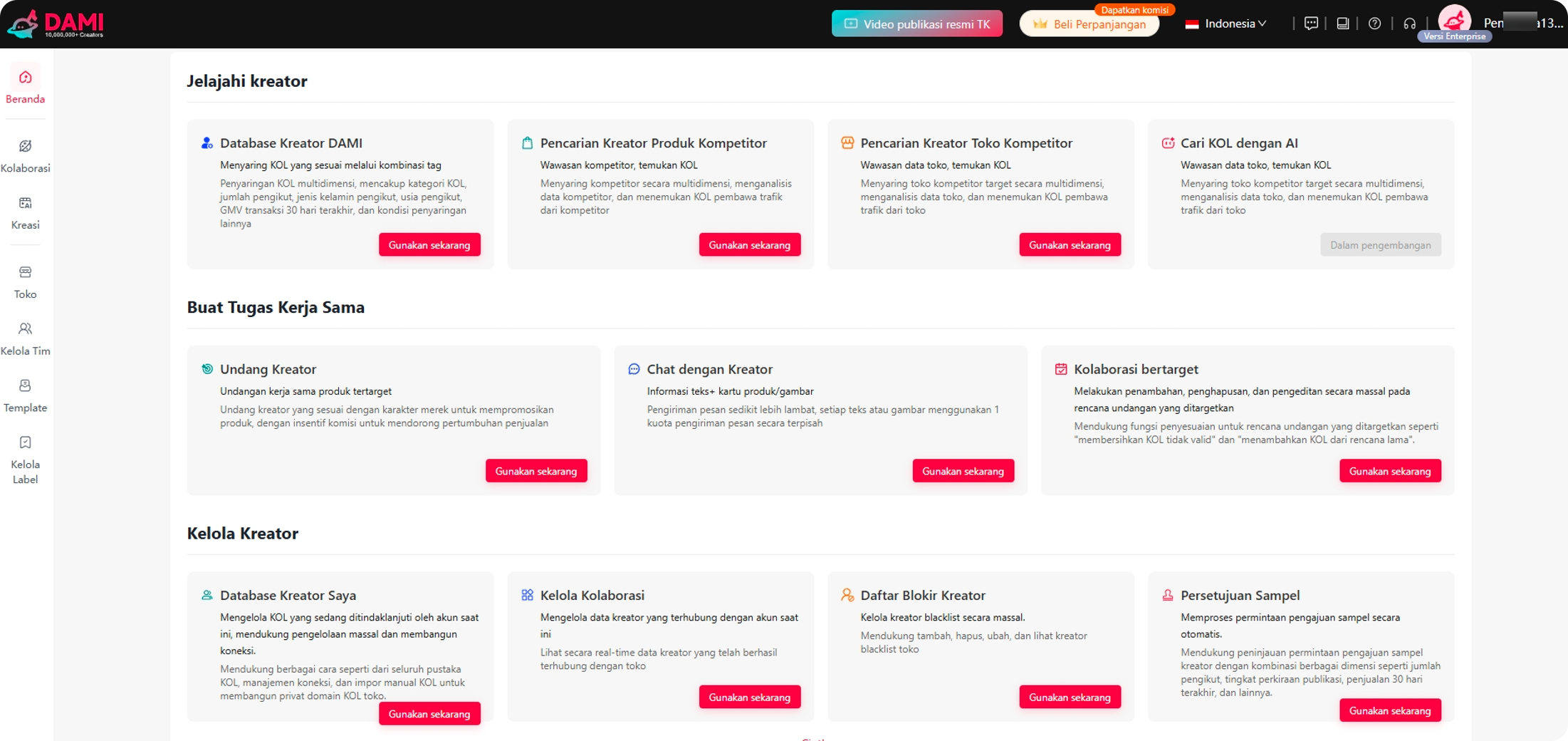 DAMI dashboard
